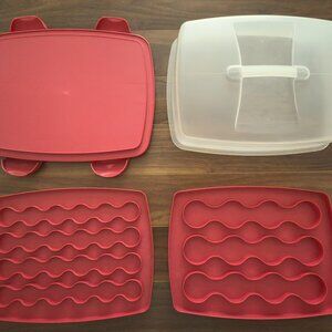 WILTON 3 in 1 Carrier Caddy Cake 12 Cupcakes 24 Mini Travel RED Lid Locks